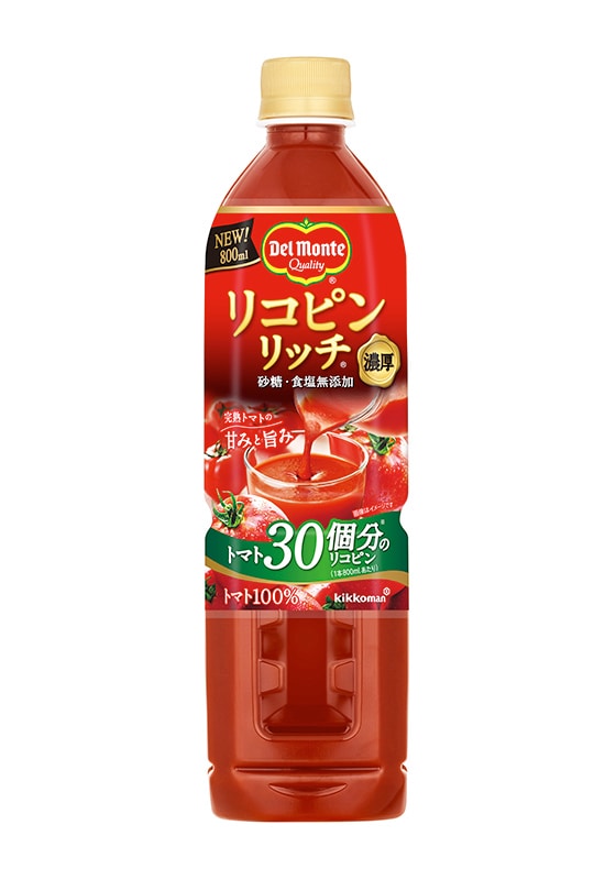 デルモンテ リコピンリッチ 砂糖・食塩無添加 濃厚 トマト100% 800ml ペットボトル