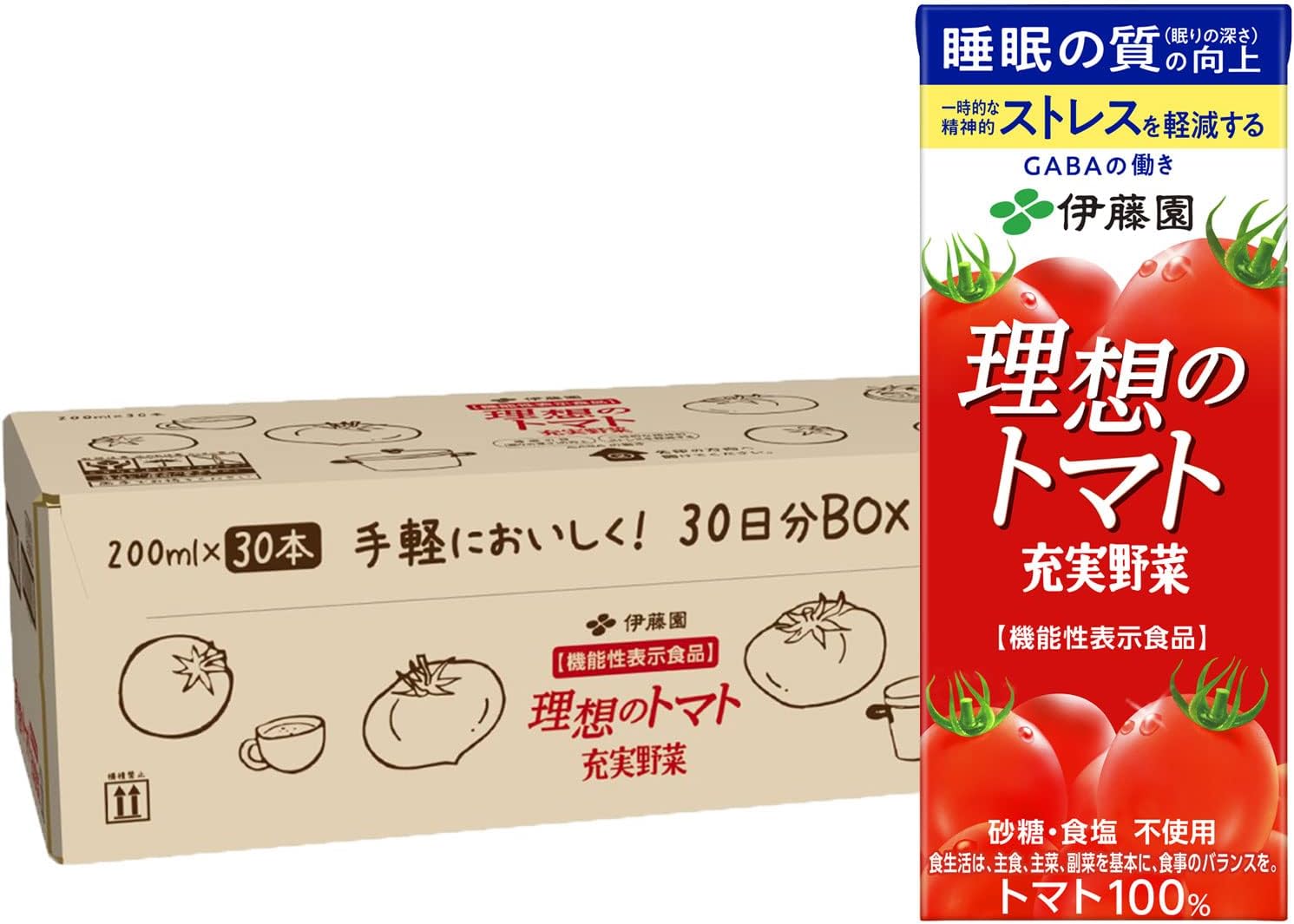 伊藤園 理想のトマト【機能性表示食品】砂糖・食塩無添加 トマト100％ 紙パック 200ml